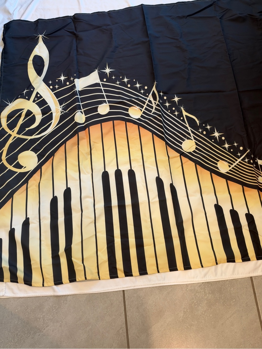 Musical Note Piano Wall Tapestry in Black and Gold